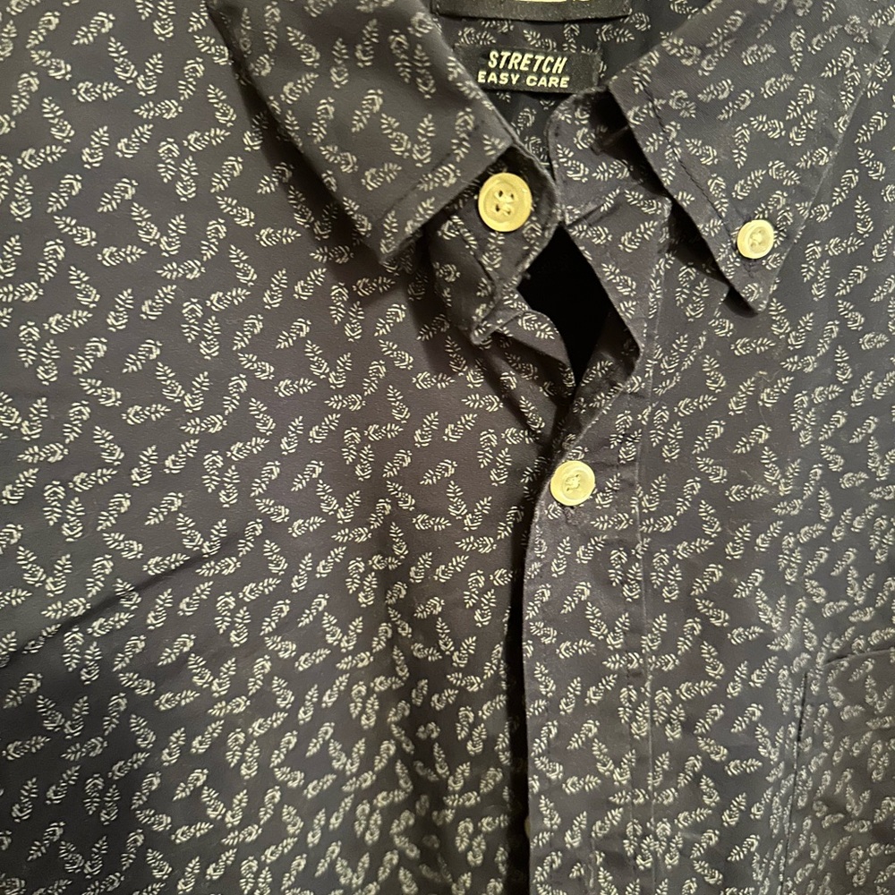 Chaps Navy Shirt with White Leaf Motif